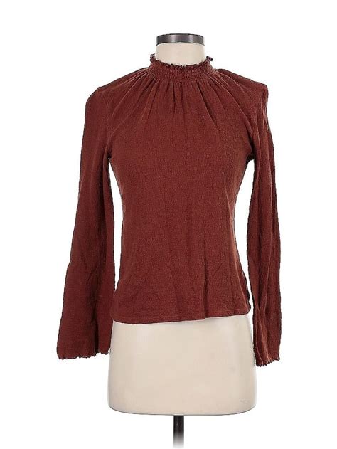 Texture And Thread Madewell 100 Cotton Brown Long Sleeve Blouse Size Xs