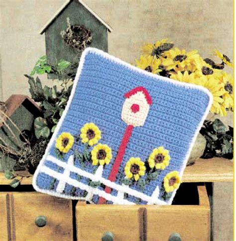 Vintage Crochet Pattern Sunflowers Picket Fences Pillow 1997 Etsy