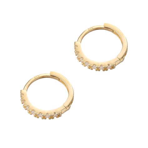 9ct Gold Cubic Zirconia Hoop Earrings Huggie Hoops Gold Etsy UK