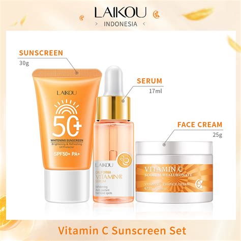 Jual Laikou Vitamin C Sunscreen Serum Set Foaming Facial Wash Krim