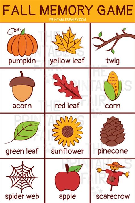 An Autumn Memory Game With Leaves Acorns Corn Pumpkin And More