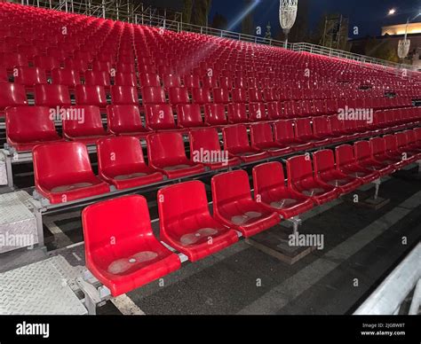 Bright Red Stadium Seats At Night Stock Photo Alamy