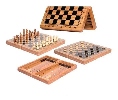 Juego De Ajedrez Damas Y Backgammon Cm Tablero De Madera Mercadolibre