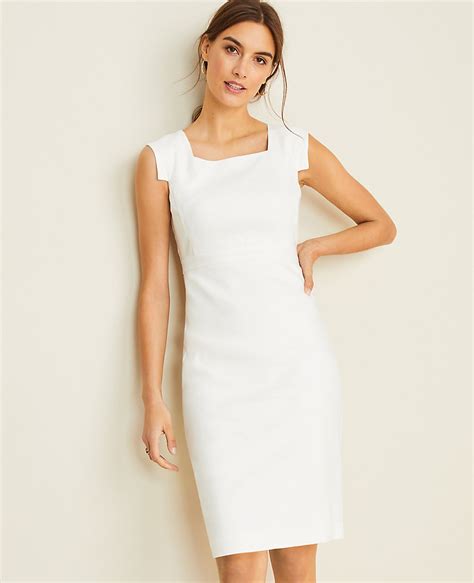 The Square Neck Sheath Dress In Linen Herringbone