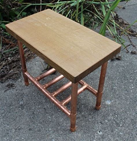 Red Oak Copper Pipe Stool With Shelf By Paul Segedin Red Oak Copper