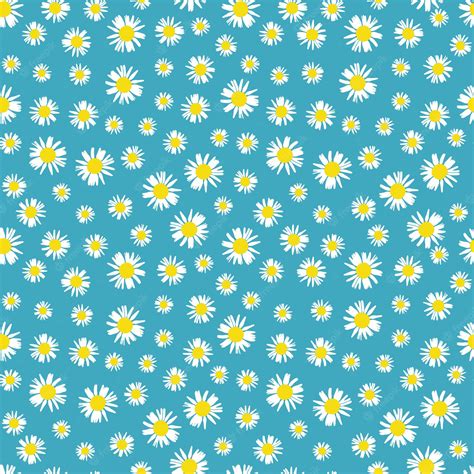 Premium Vector Blue Seamless Pattern With Chamomile Or Daisy Flowers