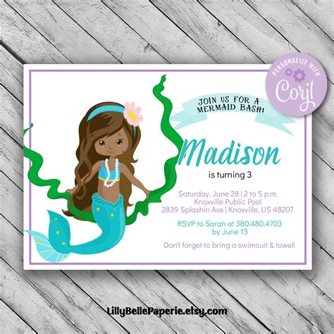 Mermaid Invitation Editable Mermaid Birthday Invitation Etsy Pool Party Invitations Mermaid