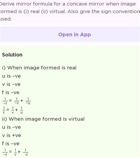 Derive mirror formula for a concave mirror when image ormed is (i) real