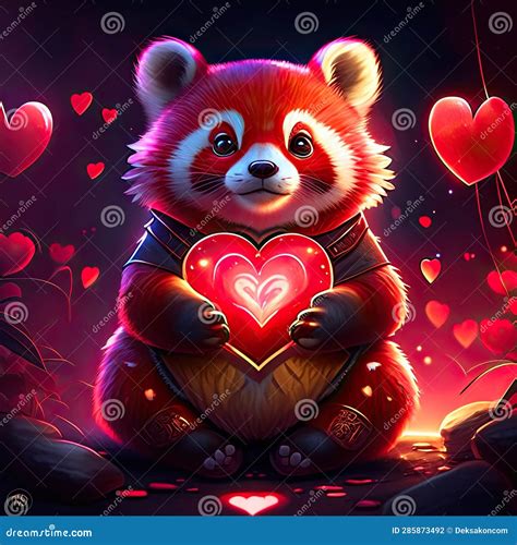 Red Panda Hugging Heart Valentines Day Greeting Card With Cute Red