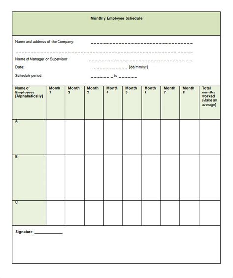Free monthly employee work schedule template - tastebooy
