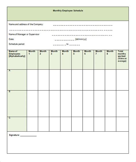 Monthly Employee Schedule Template Excel Free | TUTORE.ORG - Master of ...