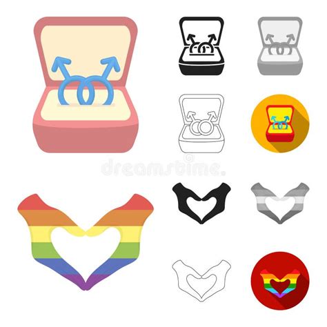 Gay And Lesbian Cartoon Black Flat Monochrome Outline Icons In Set