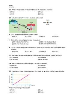 Speed Velocity And Acceleration Worksheet Easel Activity