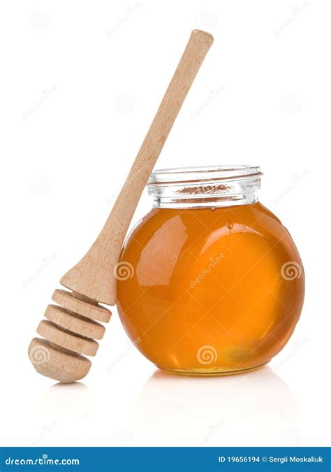 Pot Of Honey And Stick On White Stock Photo Image Of Sweet Liquid