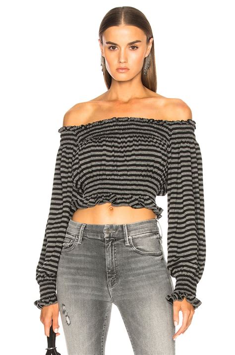 Norma Kamali Cropped Peasant Top In Black And Grey Fwrd Fashion Clothes Women Designer