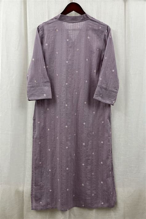 Buy Light Purple Handcrafted Straight Cotton Kurta For Women FGMK24