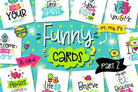 36 Funny Lettering Cards Collection! By Qilli Design | TheHungryJPEG