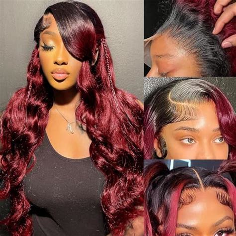 Amazon Studyy Body Wave Ombre Burgundy 13x6 Hd Lace Frontal Wig