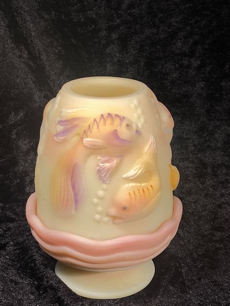 Fenton Art Glass Qvc Burmese Atlantis Fairy Lamp Light W Koi Fish