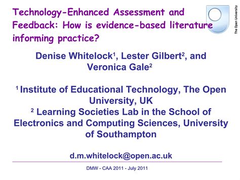 Technology Enhanced Assessment And Feedback How Is Evidence Based Literature Informing Practice