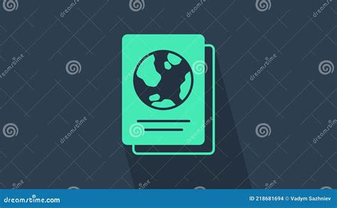 Turquoise Passport With Biometric Data Icon Isolated On Blue Background