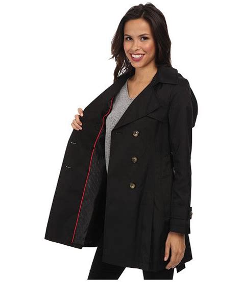 Dkny Double Breasted Short Hooded Trench Coat Trench Coat Black Hooded Trench Coat Trench Coat