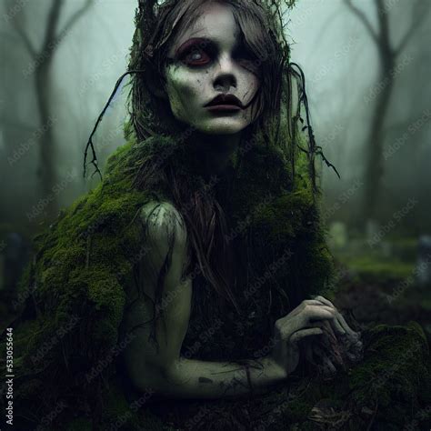 Mossy Ghoul In The Overgrown Graveyard Stock Illustration Adobe Stock