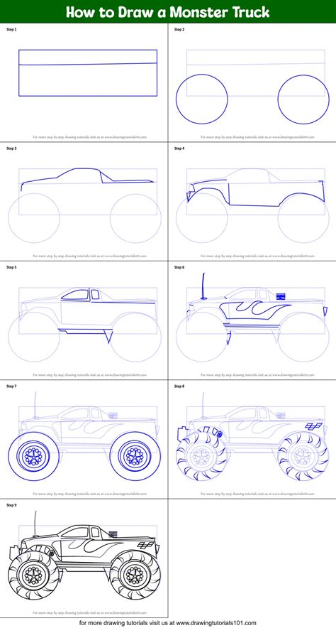 How To Draw A Monster Truck Trucks Step By Step