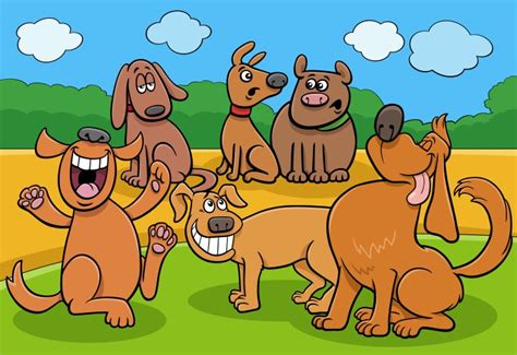 Funny dogs group cartoon Royalty Free Vector Image