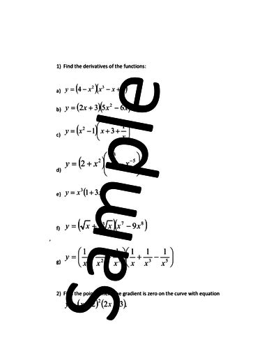 Differentiation The Product Rule Worksheet Teaching Resources