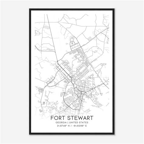 Fort Stewart Georgia Map Poster, Modern Home Decor Wall Art Print