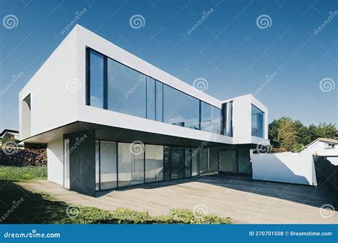 Large Modern House Exterior of Rectangular Architecture with Garage and Entrance. Stock ...