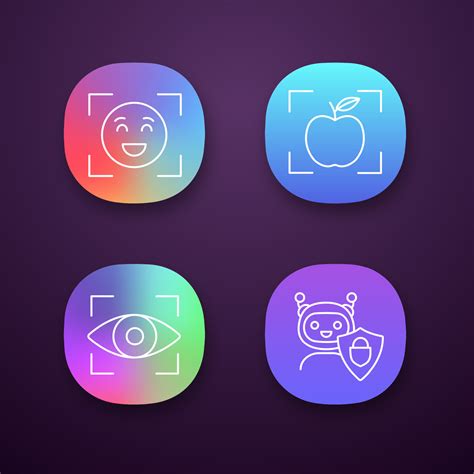 Machine Learning App Icons Set Facial Recognition Object Detection