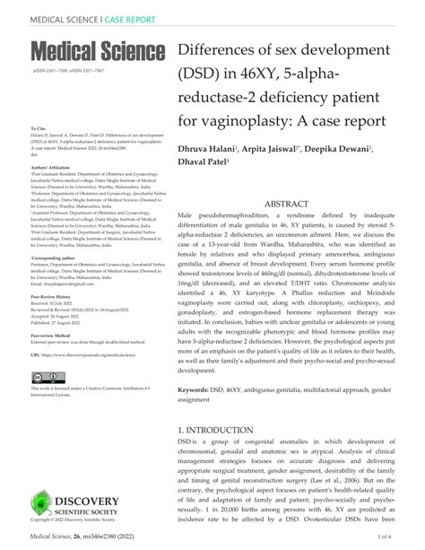 Pdf Differences Of Sex Development Dsd In 46xy 5 Alpha Reductase 2 Deficiency Patient For