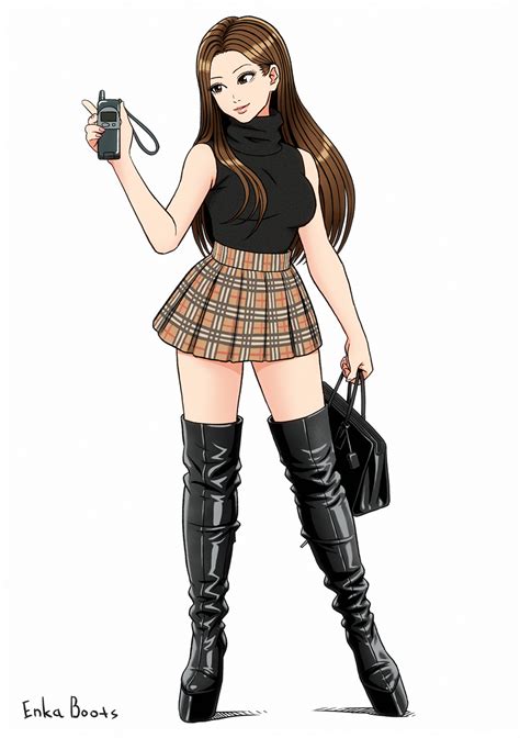 Safebooru 1girl Artist Name Bag Bare Arms Black Footwear Boots Breasts Brown Eyes Brown Hair