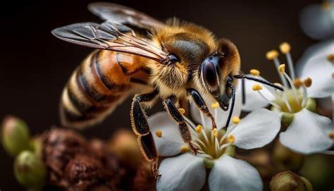 Abeja Ocupada Recolectando Polen Amarillo En La Cabeza De La Flor