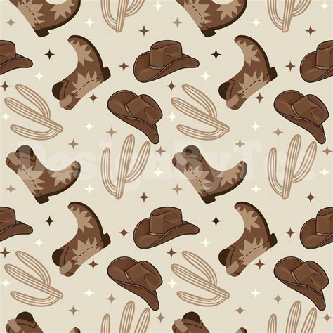 Neutral Cowboy Boots And Hat Western Seamless Pattern Files For Country