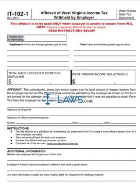 Form IT 102 1 Affidavit Of West Virginia Income Tax Withheld By