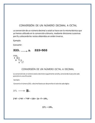 Conversiones De Decimal A Octal Y De Octal A Decimal PDF