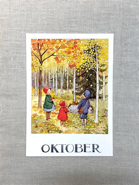 Elsa Beskow M Nadsbilder Vykort Oktober Krut Krusiduller