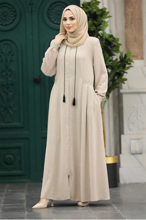 Beige Muslim Turkish Abaya Bej Neva Style