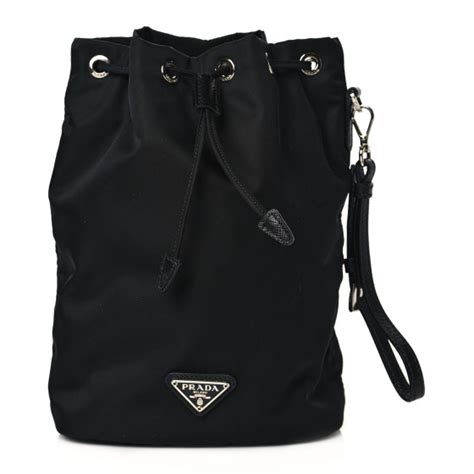 Prada Saffiano Tessuto Nylon Vela Bucket Wristlet Black