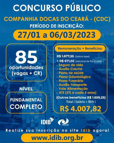 Companhia Docas Do Cear Est Inscri Es Abertas Para Concurso P Blico