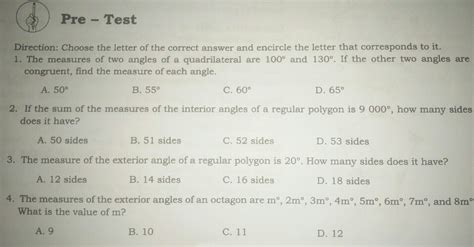 Solved Pre Test Direction Choose The Letter Of The Correct Answer