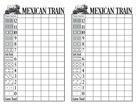 Mexican Train Score Sheet Printable