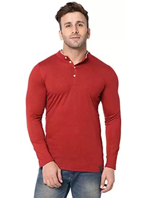 Plain Men Cotton Full Sleeve T Shirt Henley Collar At Rs Piece In