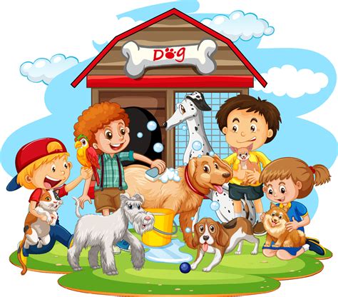 Happy family with their pets in cartoon style 5096729 Vector Art at ...