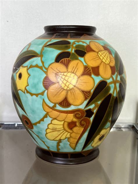 Proantic Superb Boch Keramis Catteau Art Deco Earthenware Vase