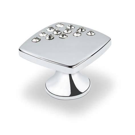 Topex Hardware Swarovski Crystal Bright Chrome Square Cabinet Knob At