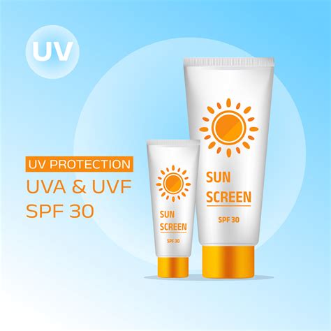 Sunscreen Ad Poster Template Banner With Tubes Of Sunscreen On Blue Background Vector 3d Ad